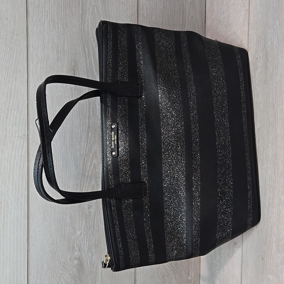 Kate Spade Women NY Black Glitter Stripe Tote Bag - Picture 1 of 12